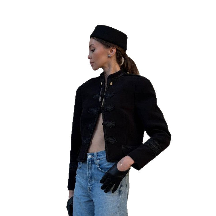 Women's short jacket in sailor military style with stand-up collar and cord decoration Amarae