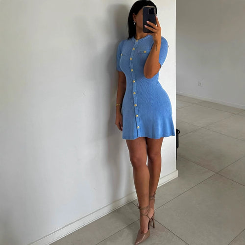 Women's knitted dress with short sleeves and button placket Amarae
