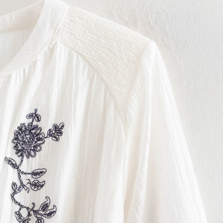 Elegant women's blouse with floral embroidery detail Lune London