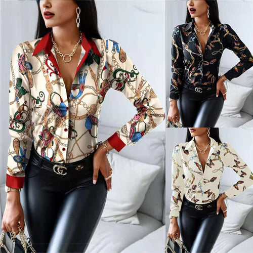 Women Buttoned Blouse Artistic Print Amarae