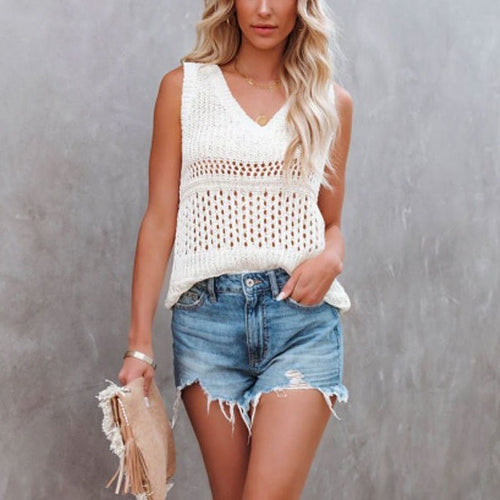 Top en tricot pour femmes avec structure en maille aérienne Chic & Stil