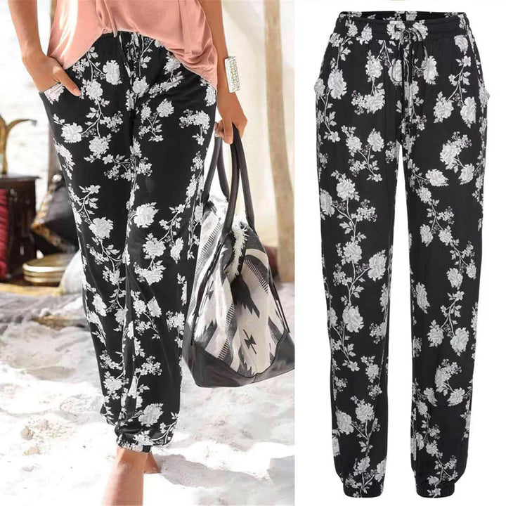 Floral pants for women with elastic waist and side pockets Lune Londonl