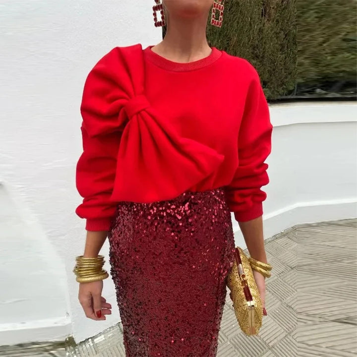 Pull stylé pour femme avec détail de nœud surdimensionné