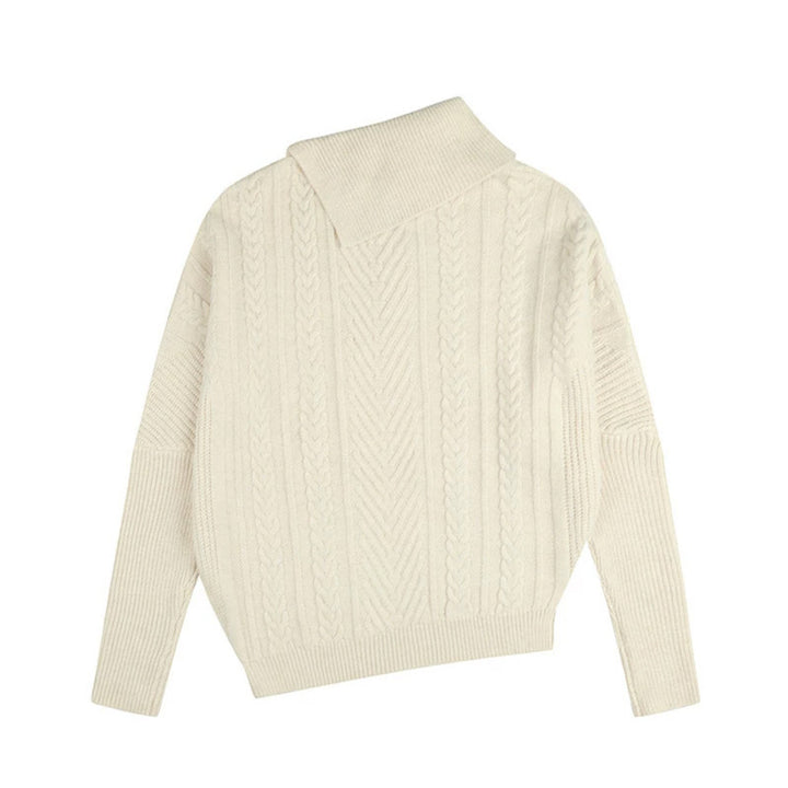 Women's asymmetrical cable knit sweater with diagonal turtleneck and oversized fit Amarae