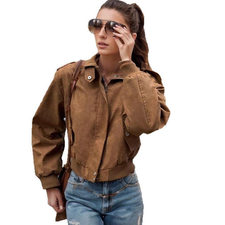 Women's short-cut bomber jacket made of faux suede with ribbed cuffs Amarae