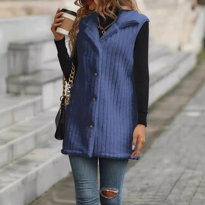 Ladies Cozy Long Sleeve Gilet with Button Placket and Structured Design Lune London