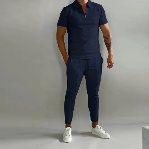 Trendy polo shirt for men with high-quality zipper and stylish slim-fit pants Amarae