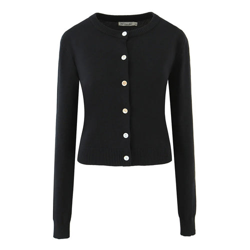 Ladies durable cardigan with button closure and round neckline Amarae