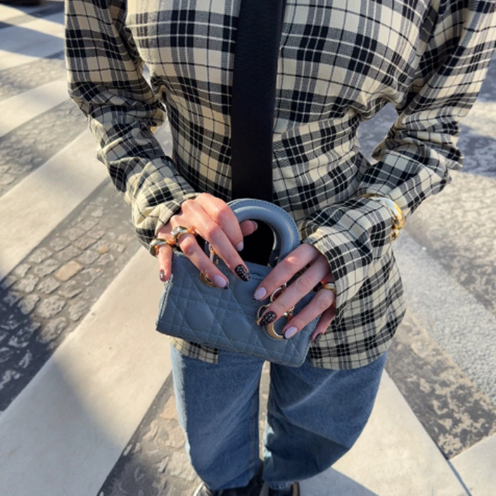 Women's Check Shirt Jacket with Emphasized Shoulders and Oversized Cut Amarae