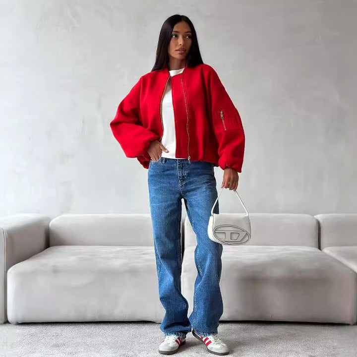 Casual bomber jacket for women with quilted design and practical pockets Lune London
