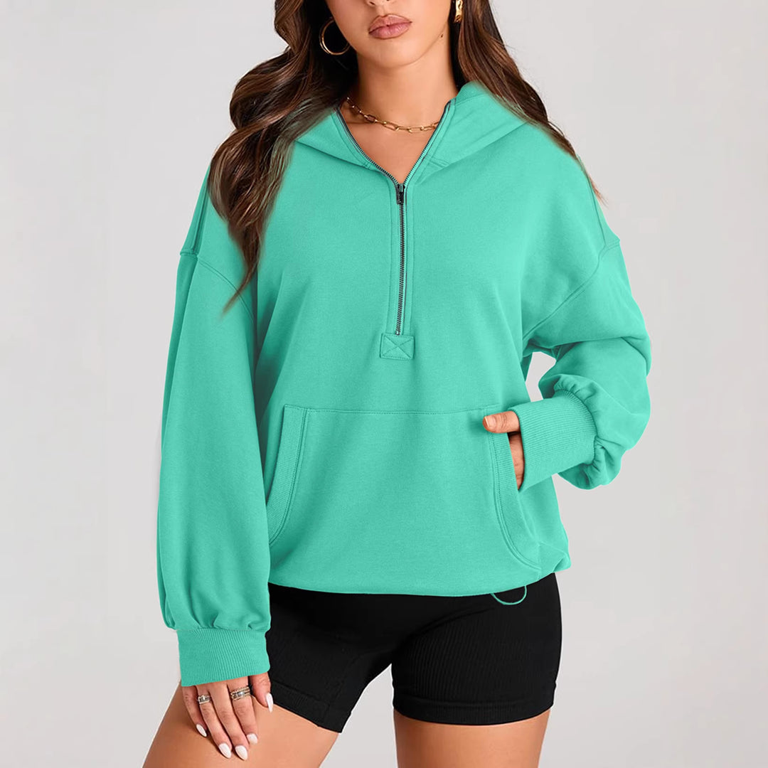 Women's Oversize Half-Zip Hoodie with Kangaroo Pocket Amarae