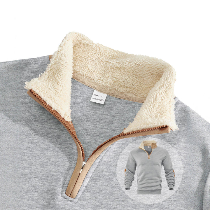 Microfleece pullover for men with half zip and contrasting elbow patches Lune London