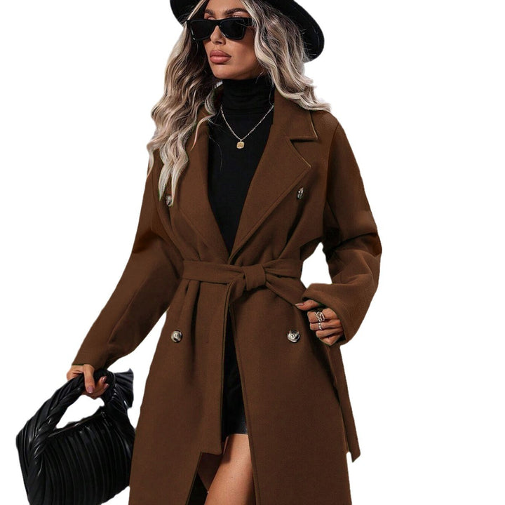 Ladies Elegant wool coat with double-breasted buttoning and practical tie belt Amarae