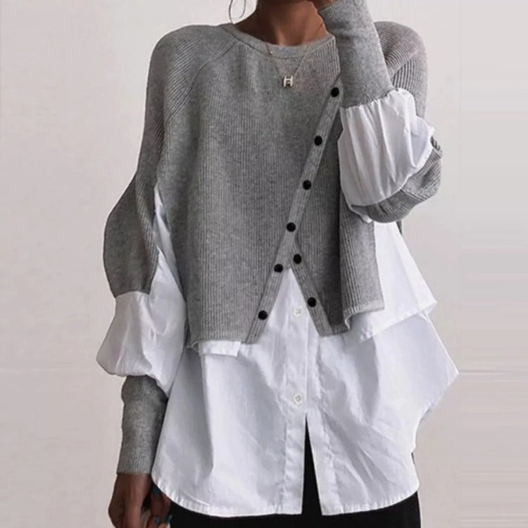 Knit sweater for women with integrated shirt Lune London