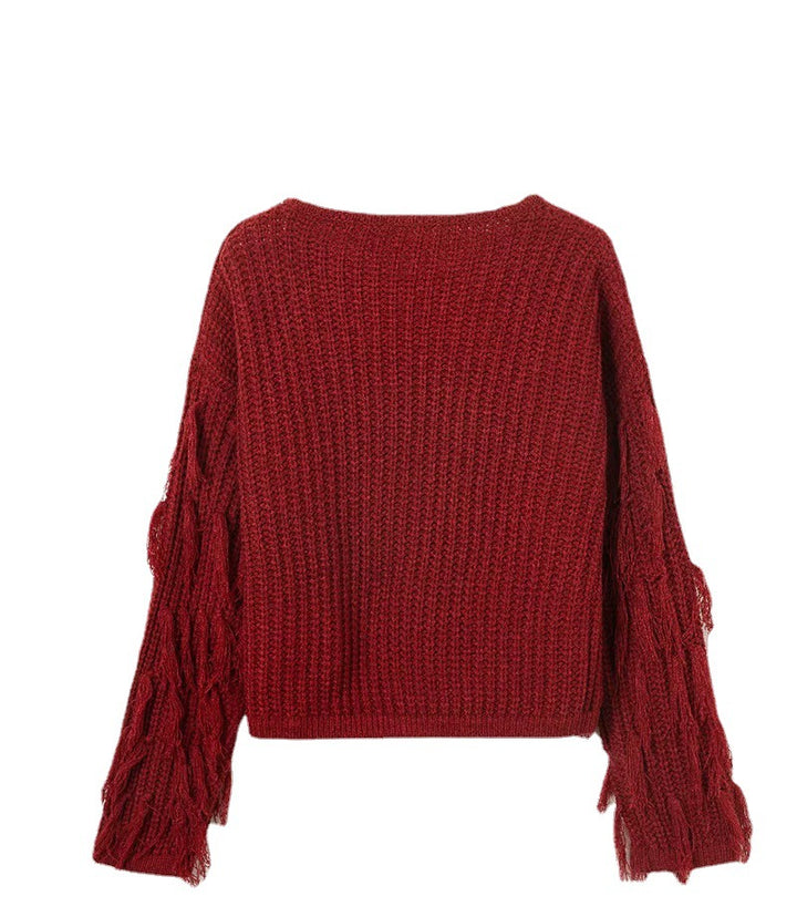 Knit sweater for women with original fringe sleeves Lune London