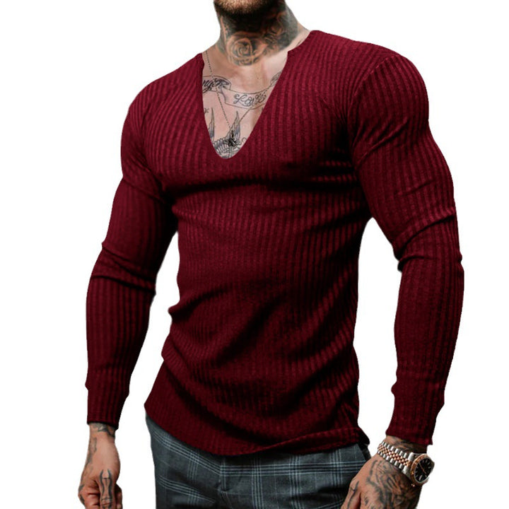 Men's V-neck long sleeve T-shirt with textured ribbed pattern Lune London