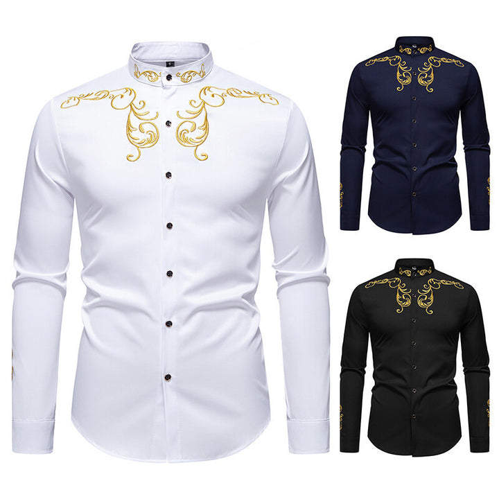 Men's long sleeve shirt with elegant embroidery and modern collar Lune London