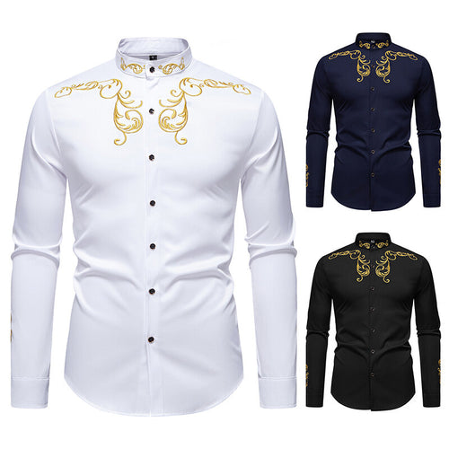 Men's long sleeve shirt with elegant embroidery and modern collar Amarae
