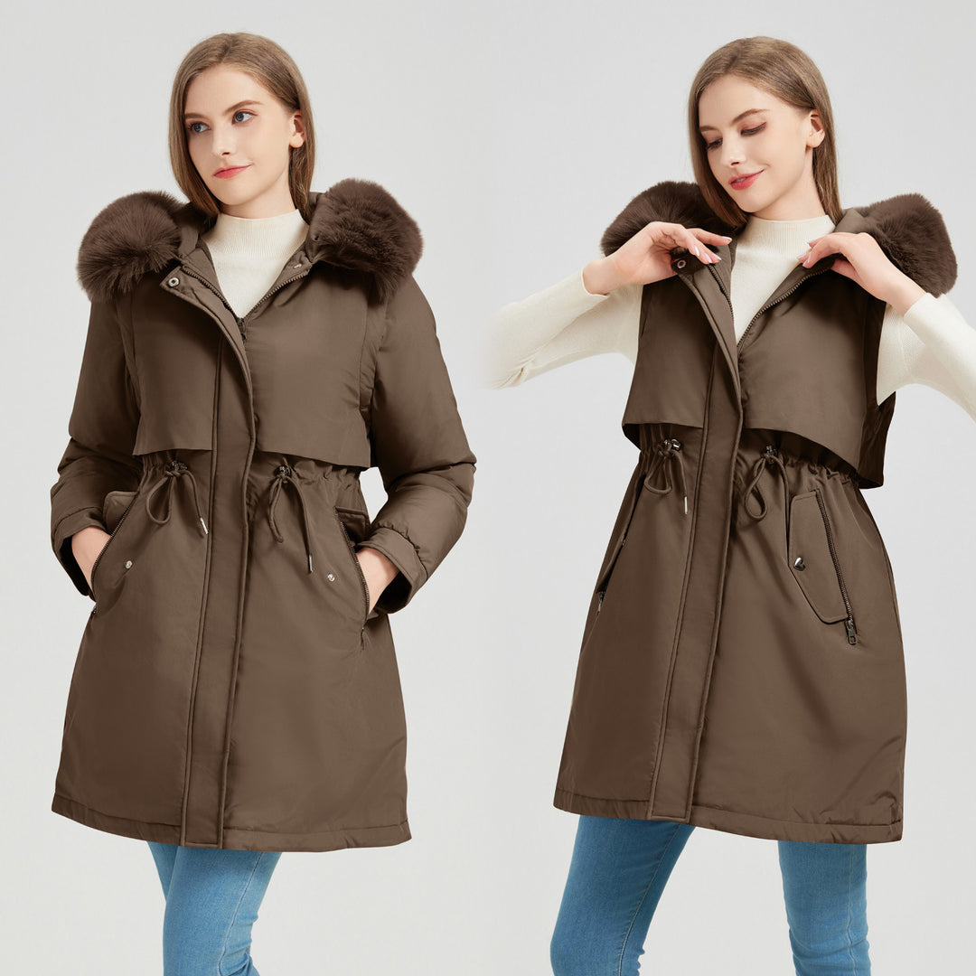 Ladies functional insulated parka with removable faux fur collar and adjustable waist Lune London