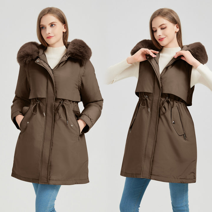 Ladies functional insulated parka with removable faux fur collar and adjustable waist Lune London