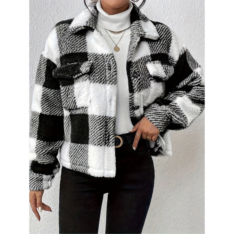 Fleece jacket for women with check pattern Lune London