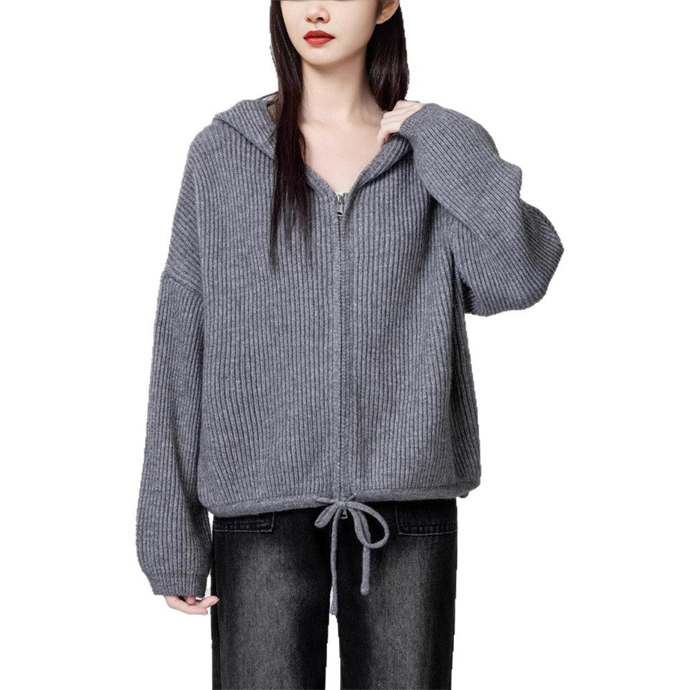 Veste à capuche décontractée pour femmes avec motif côtelé texturé Chic & Stil