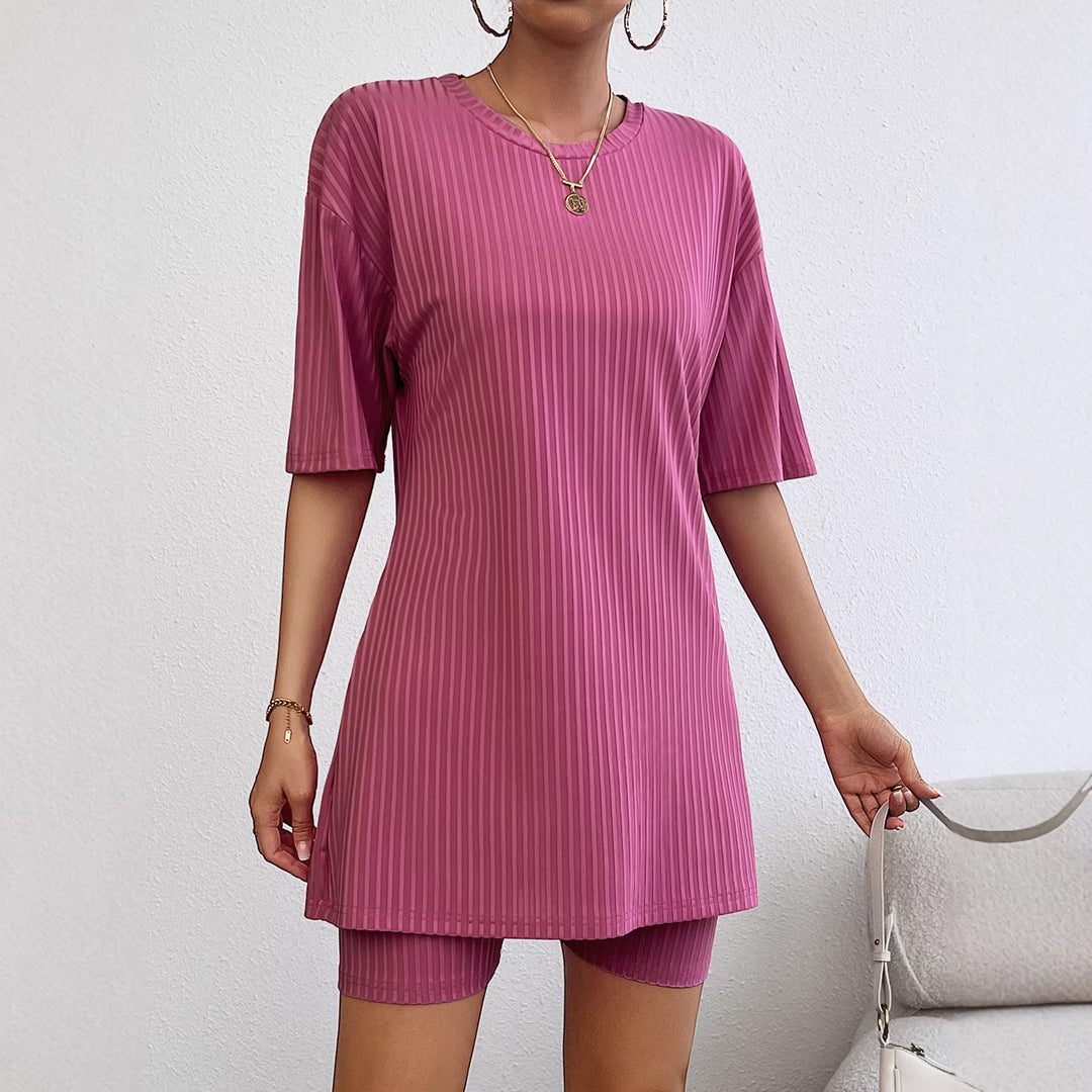 Ladies sporty short-sleeve dress with integrated cycling shorts Lune London