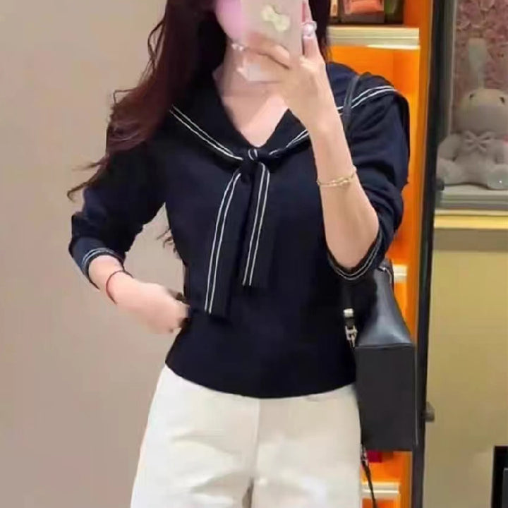 Pull femme élégant avec col à nœud et fine structure en tricot Lune London