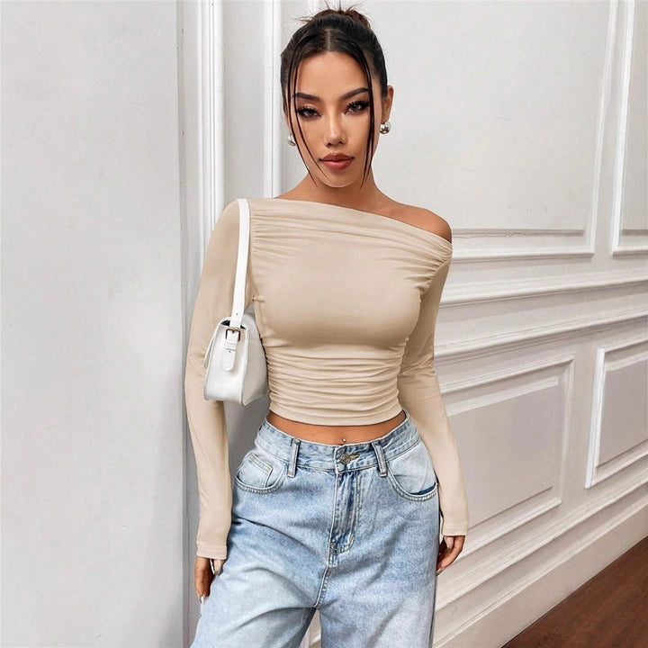 Women Long Sleeve Off Shoulder Top with Ruching Lune London