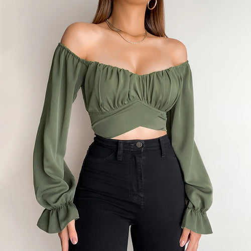 Amarae off-shoulder blouse women with gathers and long sleeves