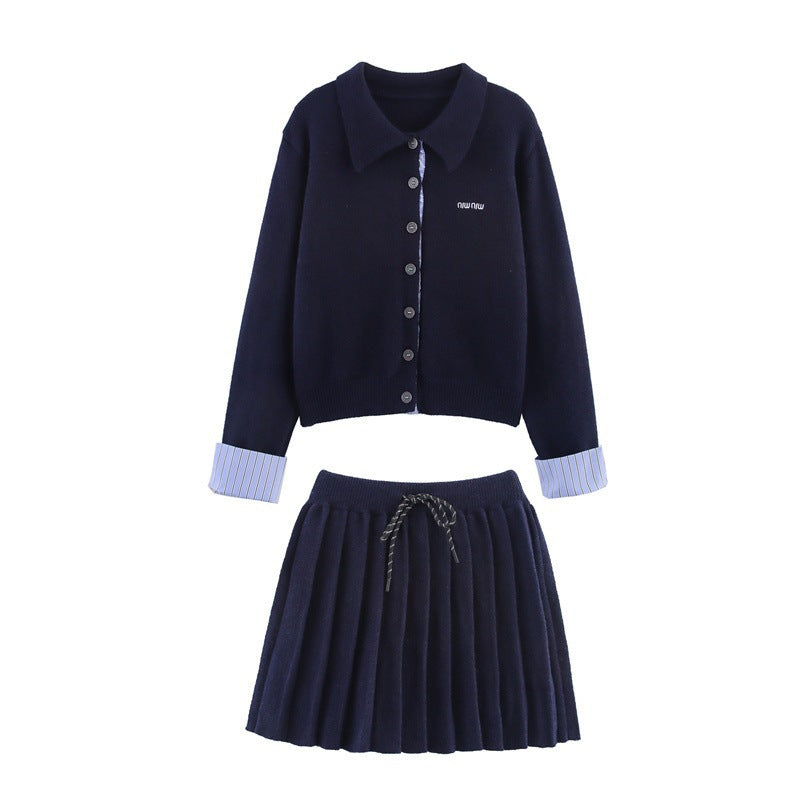 Women's knit set with shirt collar and pleated skirt Lune London