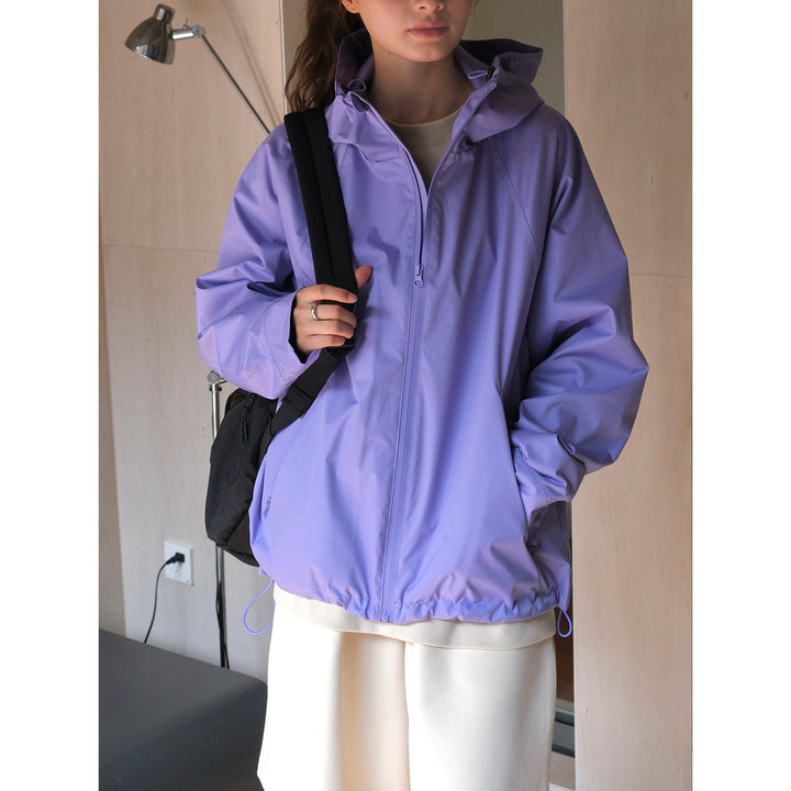 Women's Lightweight Water-Repellent Hooded Rain Parka with Drawstring and Front Zipper Amarae
