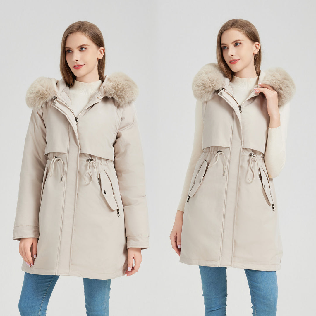 Ladies functional insulated parka with removable faux fur collar and adjustable waist Lune London