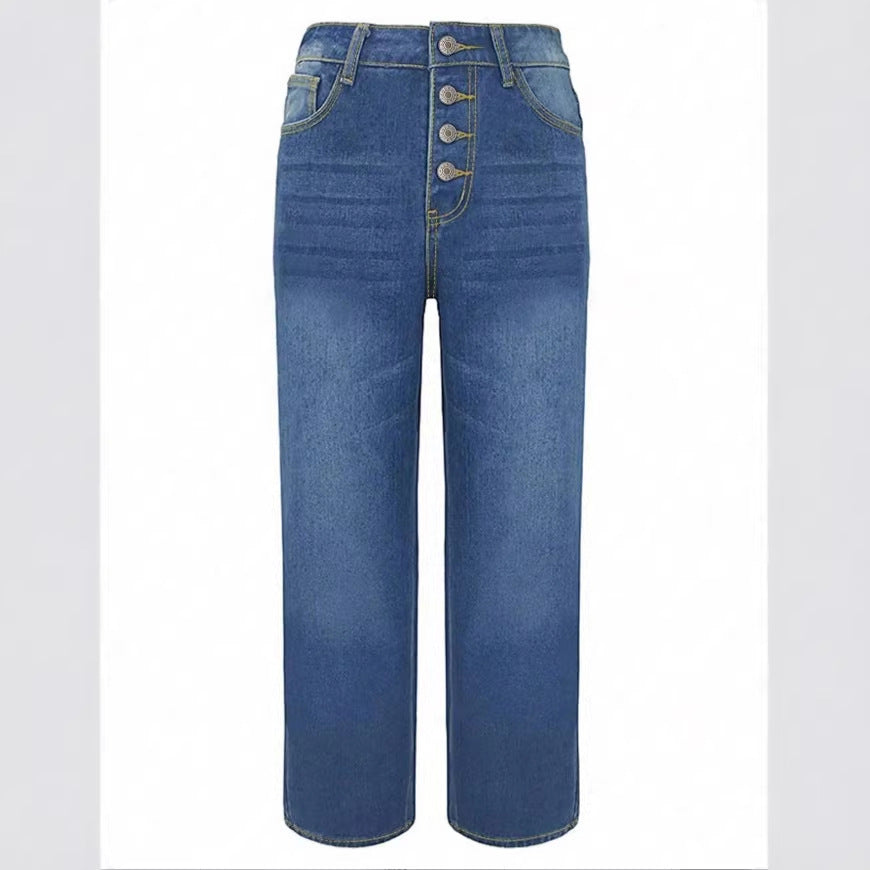 Women High-Waisted Cropped Jeans with Wide Straight-Leg Fit Amarae