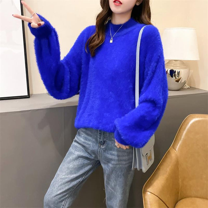 Mohair sweater for women with turtleneck, puff sleeves, and textured design Lune London