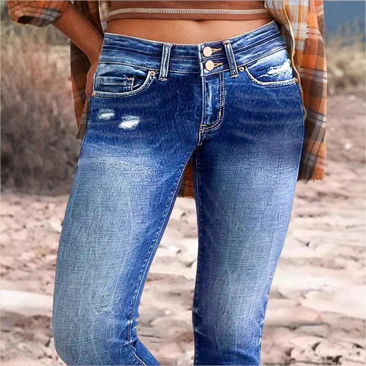Women's high-waisted Slim-Cropped Jeans with raw hem, Used-Wash and elastic comfort waistband Amarae