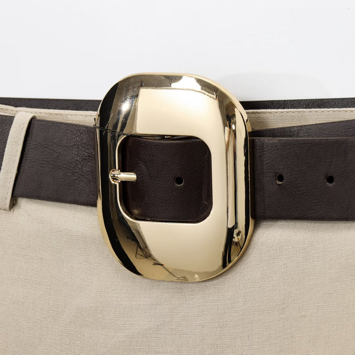 Airy midi skirt for women with an elegant pleat at the waist and a Lune London belt