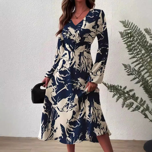 Midi dress for women with floral details and an elegant V neck Amarae