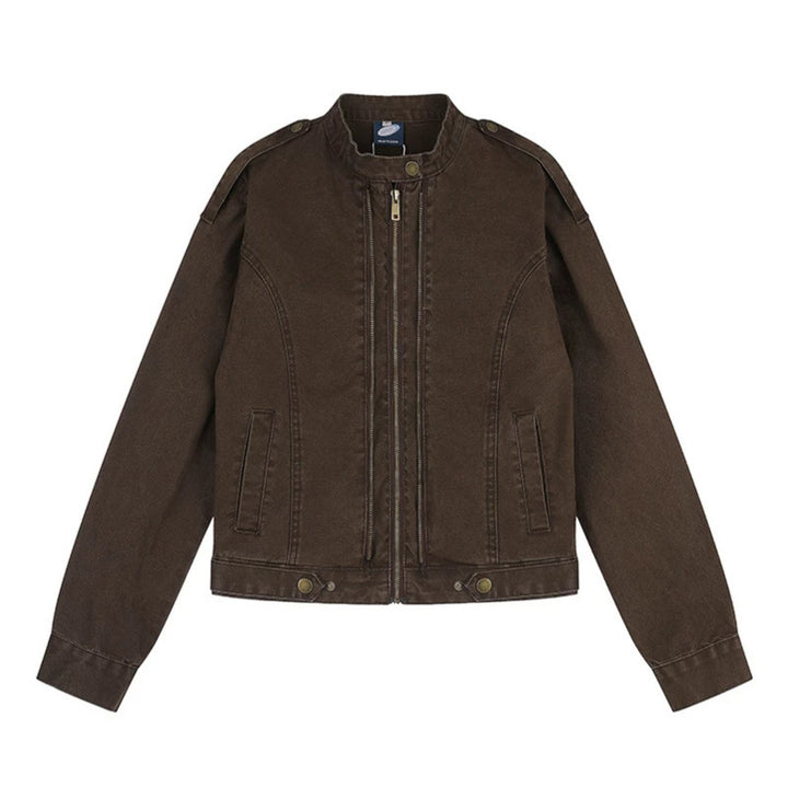 Women's Short-Cut Utility Jacket with Stand-Up Collar and Epaulettes Amarae