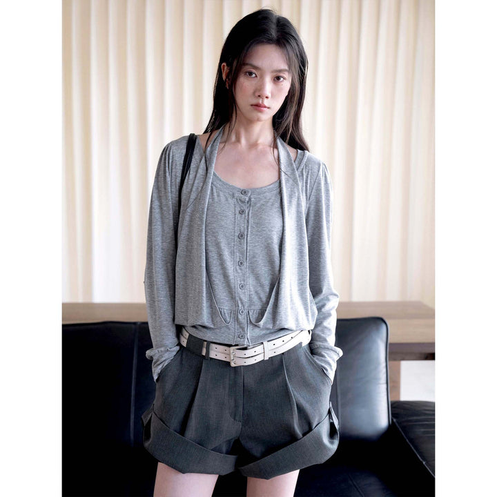 Women's Casual Viscose-Mix Button Jacket with Drawstring and Side Pockets Amarae