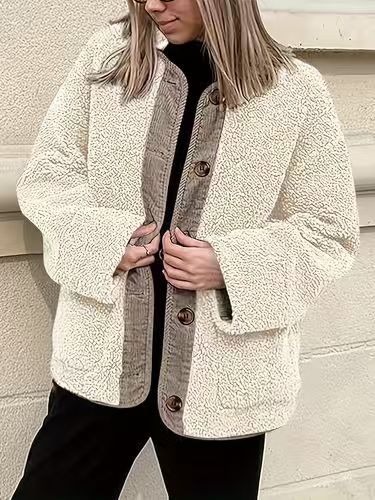 Ladies Comfortable Teddy Jacket with Button Closure and Loose Fit Lune London