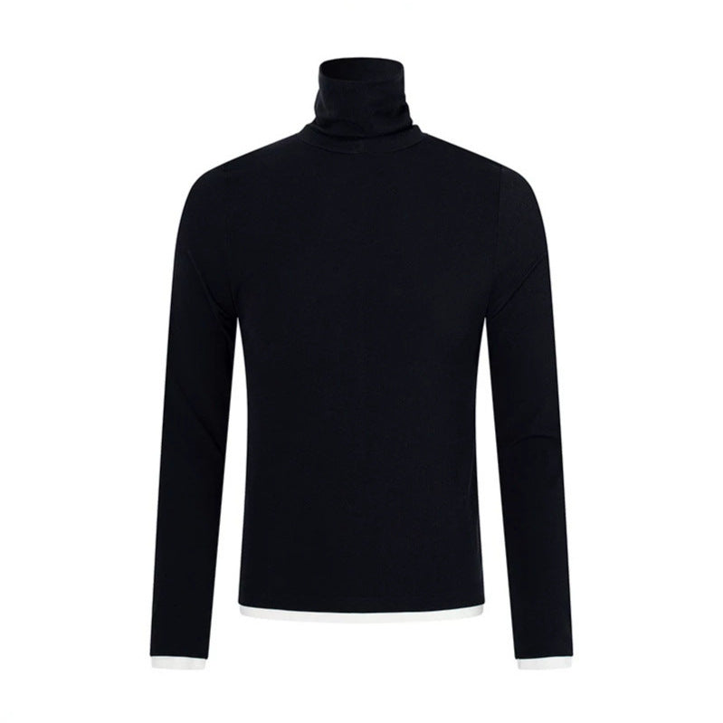 Men's Slim-Fit Turtleneck Fine Knit Shirt with Melange Jersey and Stretch Amarae