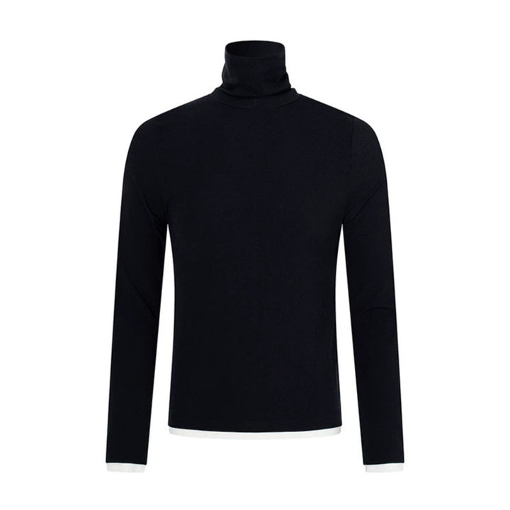 Men's Slim-Fit Turtleneck Fine Knit Shirt with Melange Jersey and Stretch Amarae