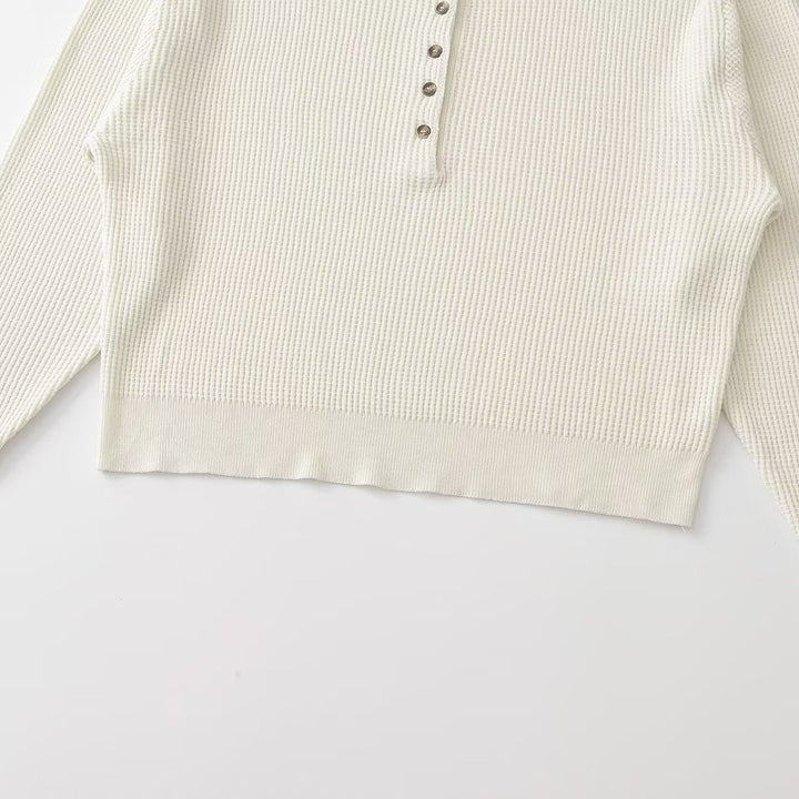 Women Thick Knit Waffle Knit Sweater with Henley Placket Amarae