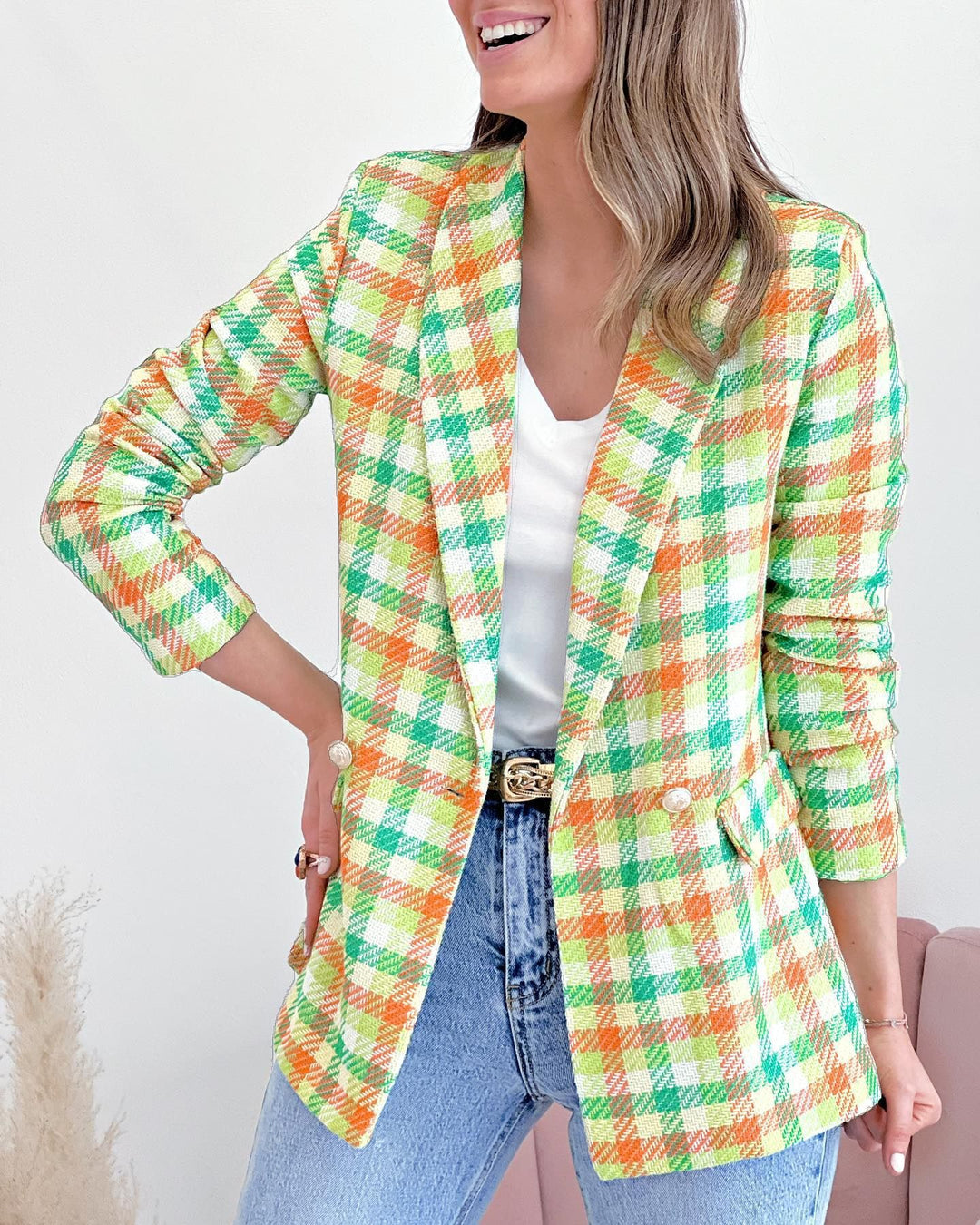 Double-breasted checked jacket for women Lune London