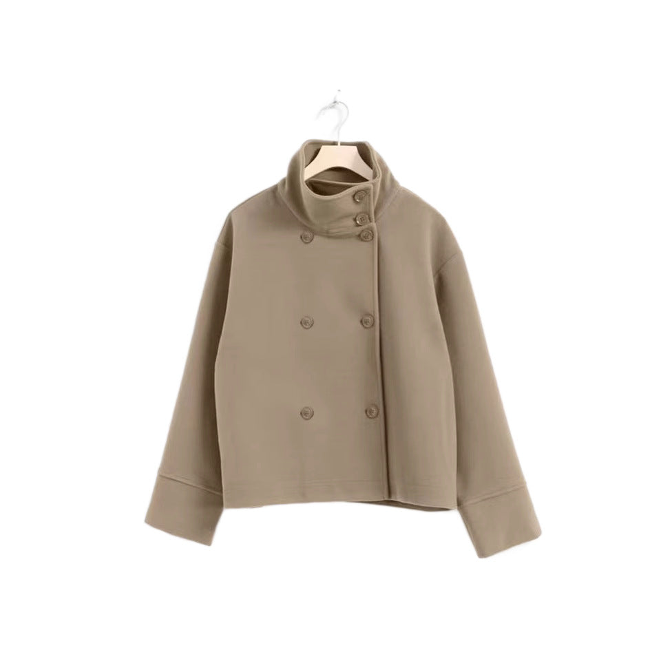 Lune London | Women's Fashion Cropped Jacket with High Collar and Double Button Placket