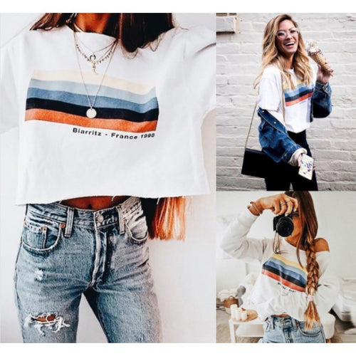 Sweatshirt femme à épaules dénudées avec motif de rayures contrastées Chic & Stil