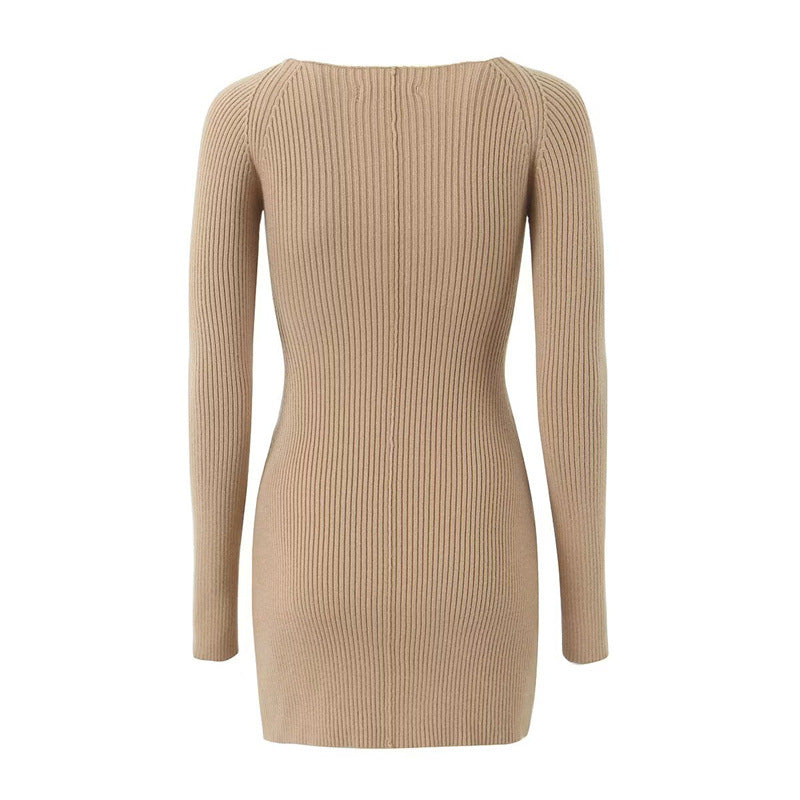 Fitted ribbed dress for women with cut-out details and long sleeves Lune London