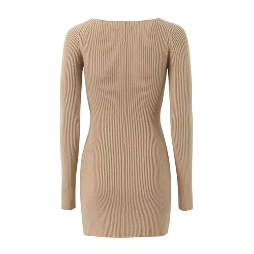 Fitted ribbed dress for women with cut-out details and long sleeves Amarae