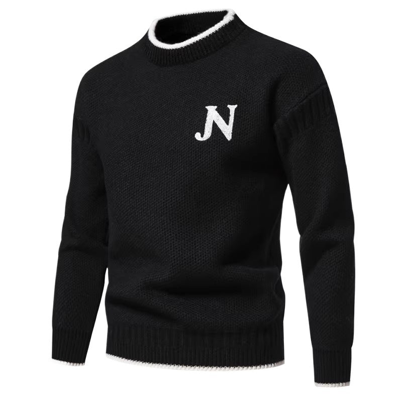 Men's Structured Knit Sweater with Chic Round Neck and Style